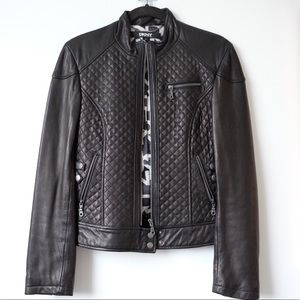 *DKNY Genuine Leather Quilted Moto Jacket